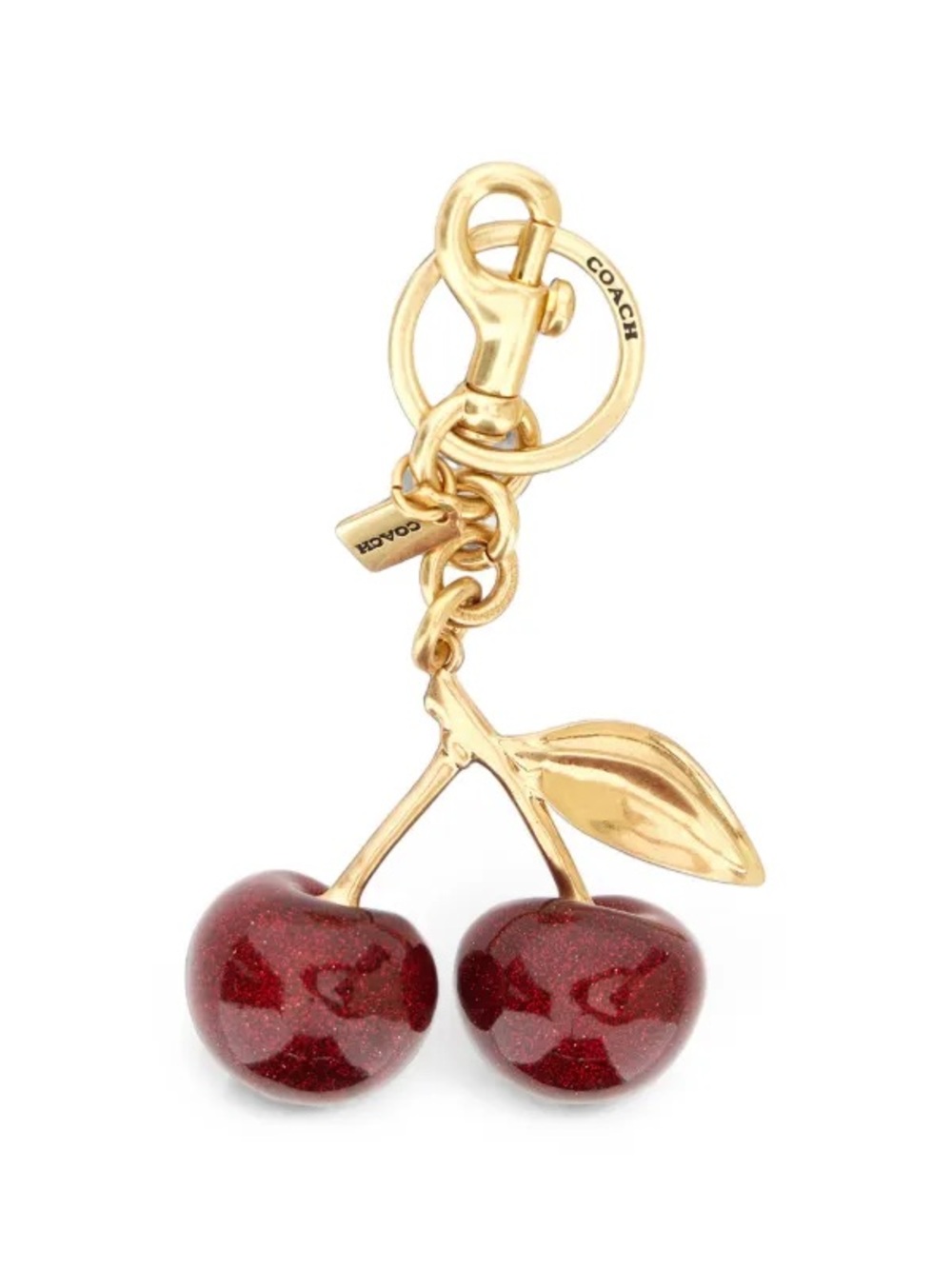 Coach Gold-Tone Keychain with Red Glitter Cherry Charms